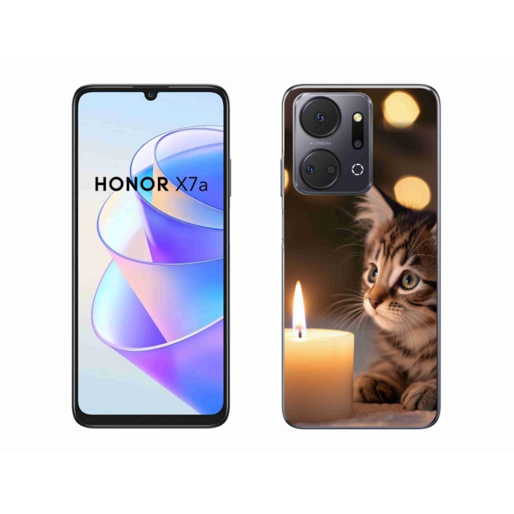 Zselés borítás mmCase a Honor X7a számára - cica és gyertya