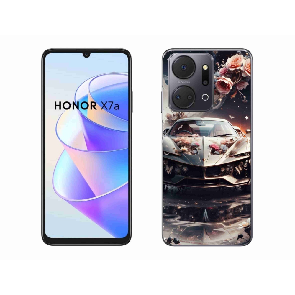 Gél borítás mmCase a Honor X7a számára - virágos sportkocsi