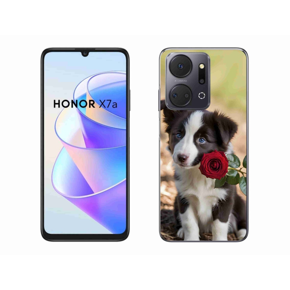 Gél borító mmCase a Honor X7a számára - aranyos border collie rózsával