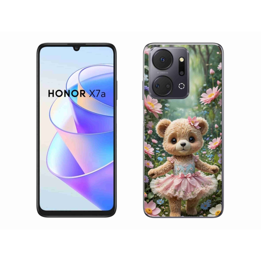 Gél borító mmCase a Honor X7a számára - aranyos virágos mackó