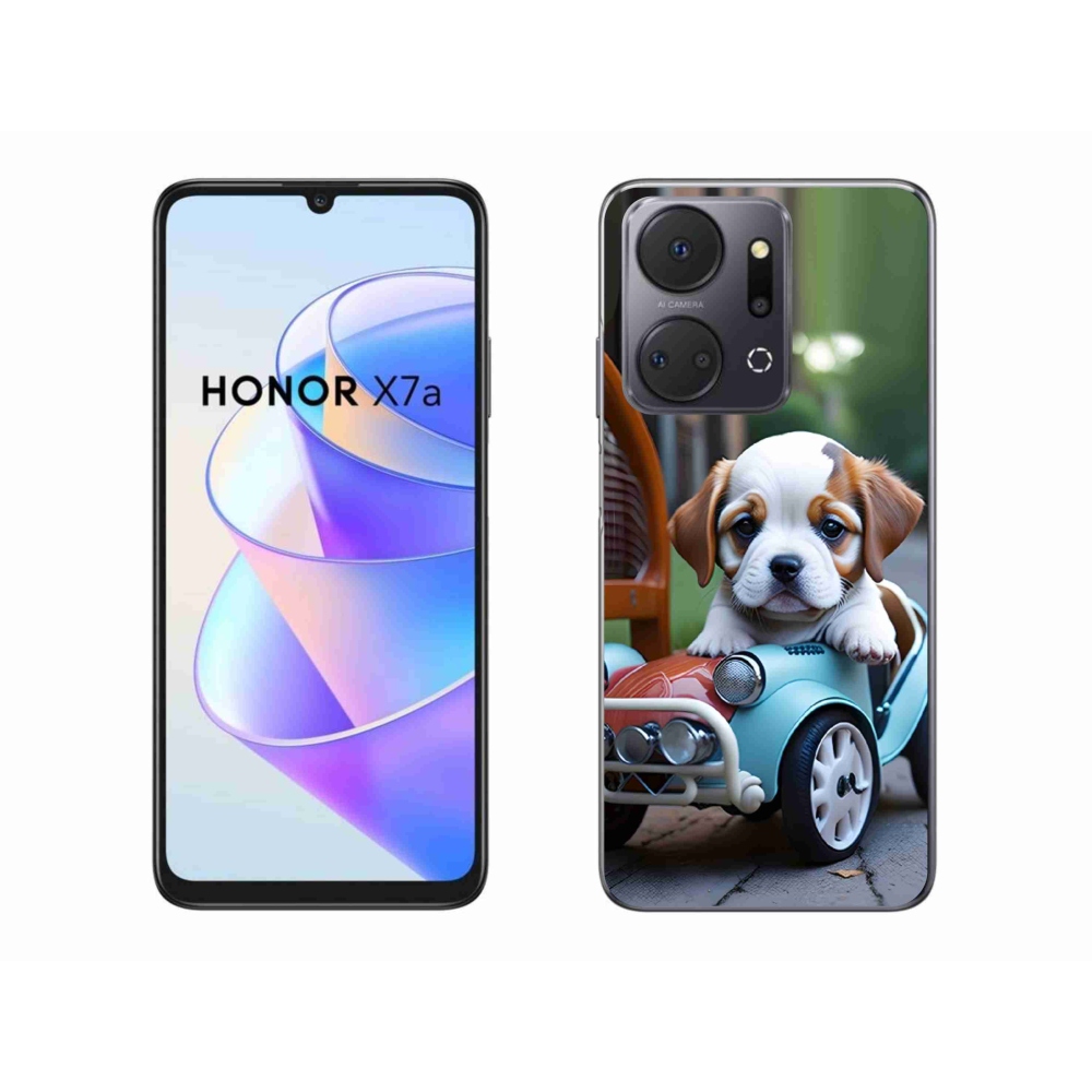 Gél borítás mmCase a Honor X7a számára - kiskutya retro autóban