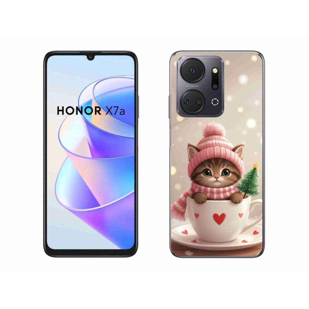 Gél borítás mmCase a Honor X7a számára - Karácsonyi cica egy csészében