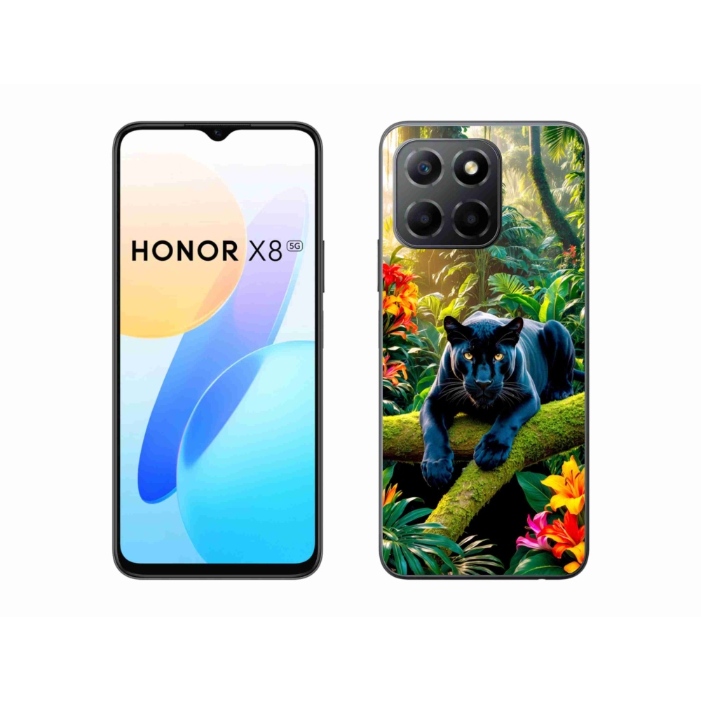 Zselés borítás mmCase a Honor X8 5G/Honor 70 Lite 5G számára - fekete párduc a dzsungelben