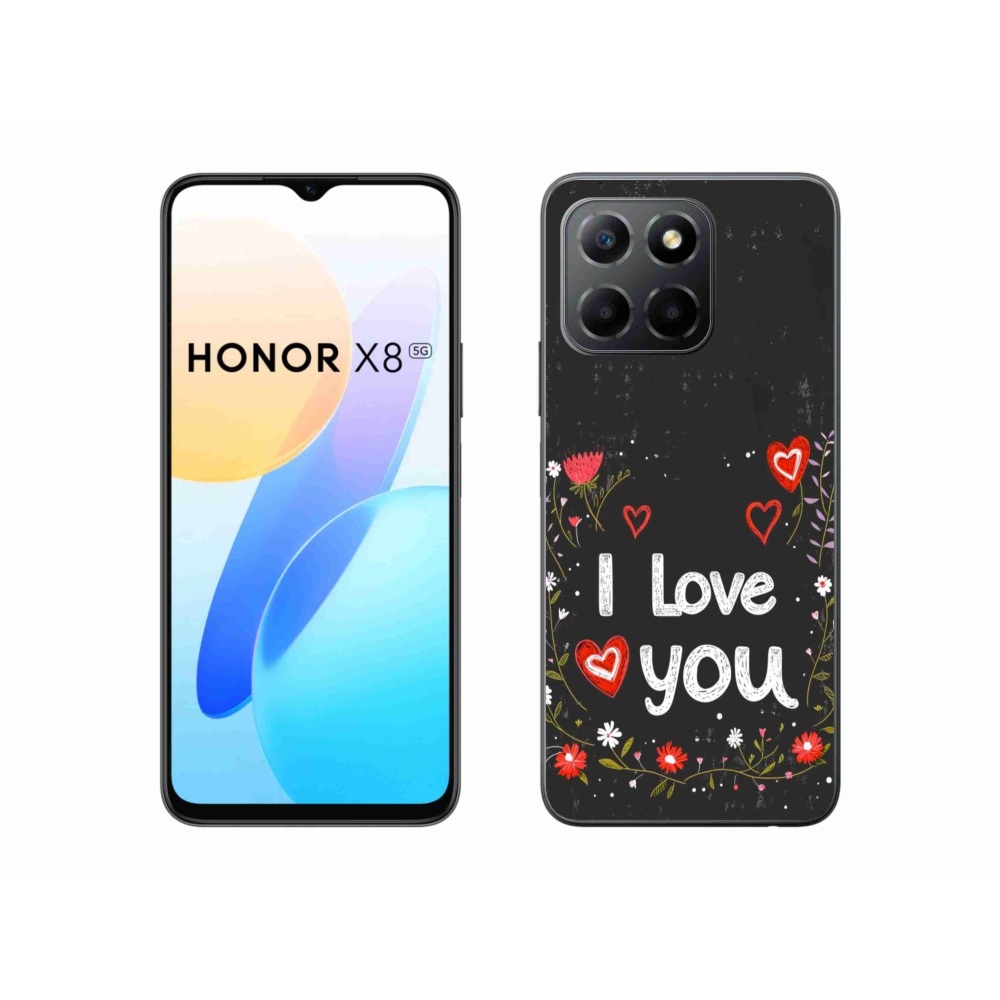 Gél borító mmCase a Honor X8 5G/Honor 70 Lite 5G számára - Szeretlek fekete háttérrel