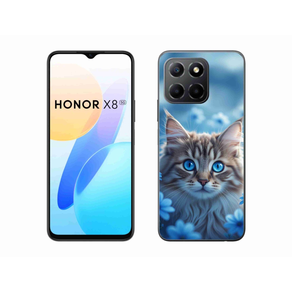 mmCase gél tok az Honor X8 5G/Honor 70 Lite készülékhez – kiscica kék virágok között
