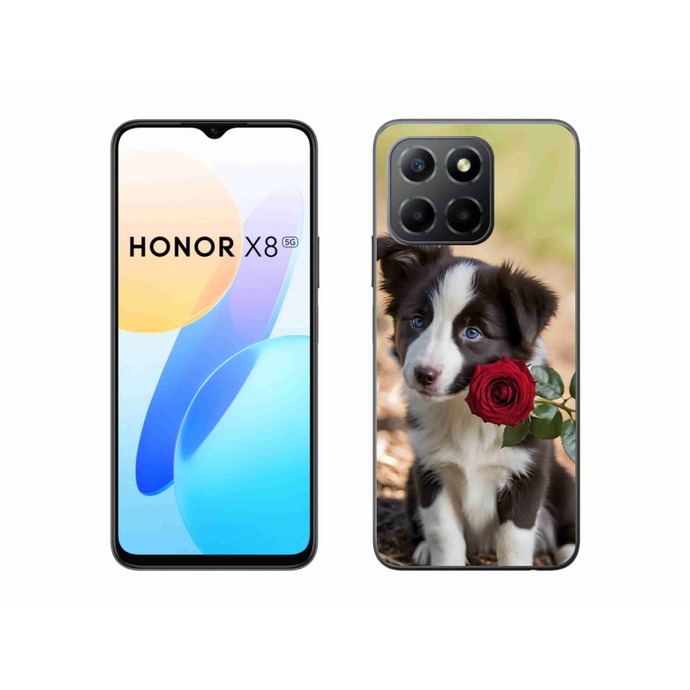 mmCase gél tok az Honor X8 5G/Honor 70 Lite készülékhez – aranyos border collie rózsával
