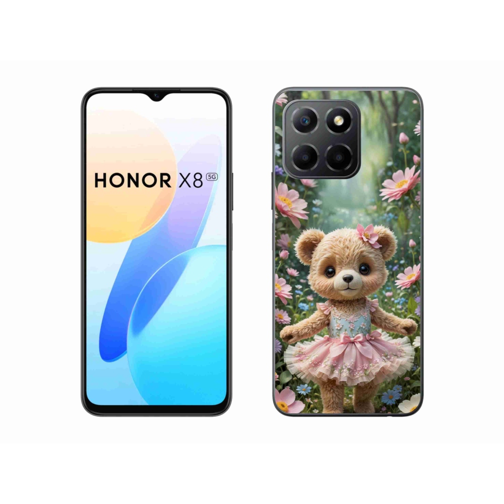 mmCase gél tok az Honor X8 5G/Honor 70 Lite készülékhez – aranyos mackó virágok között