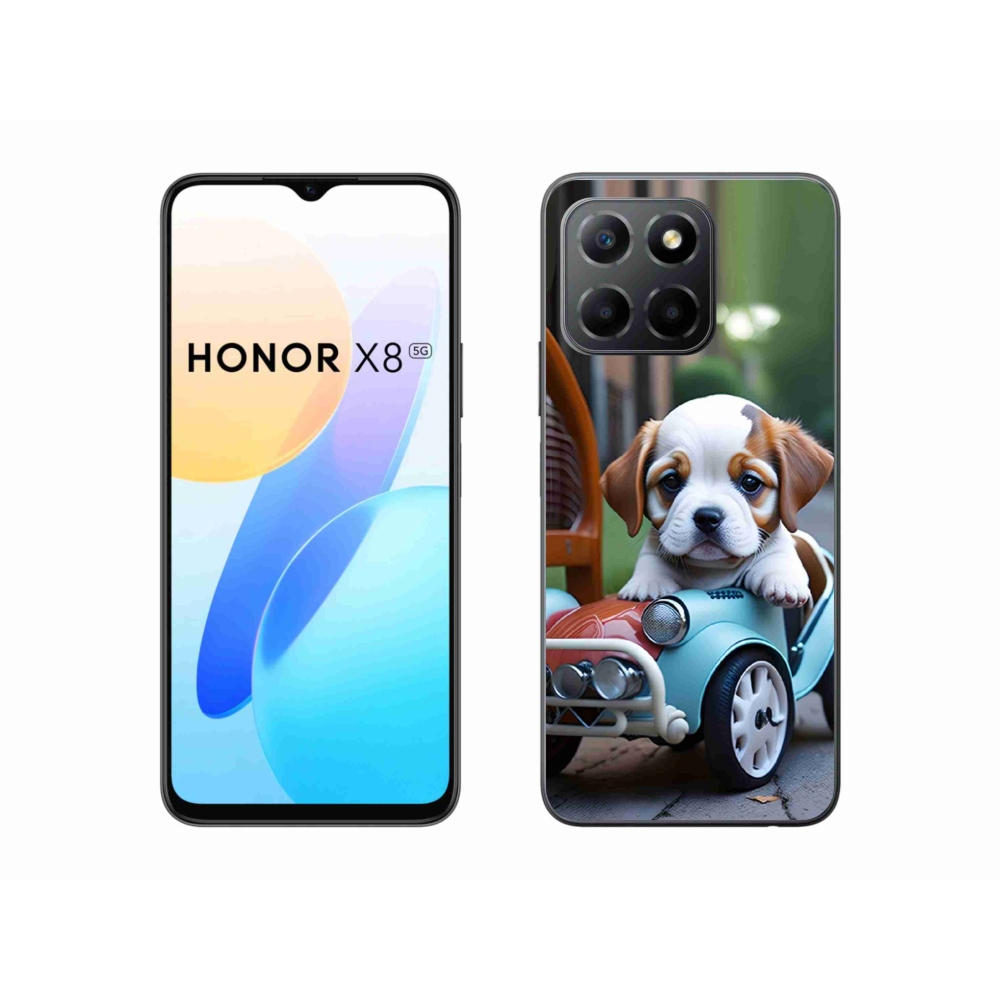 mmCase géltok az Honor X8 5G/Honor 70 Lite készülékhez – kiskutya egy retro autóban