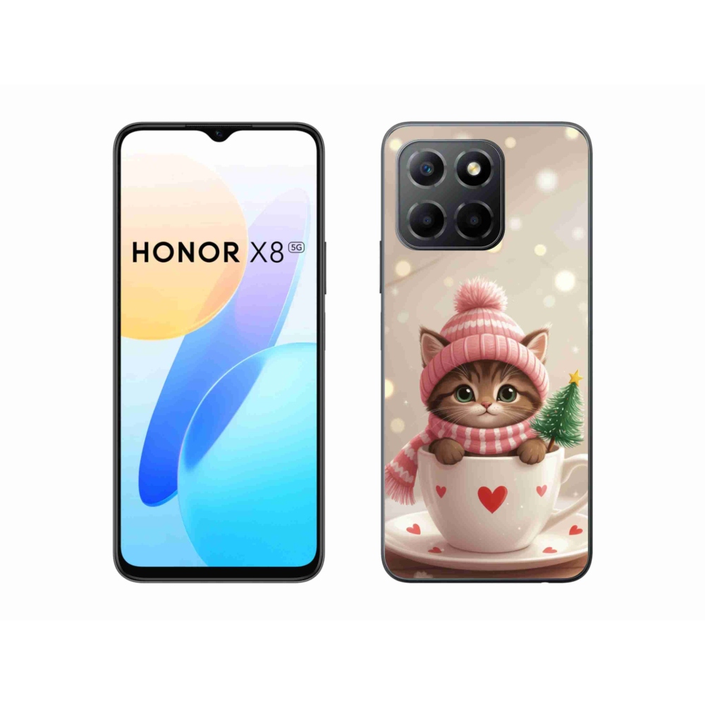 mmCase gél tok az Honor X8 5G/Honor 70 Lite készülékhez – karácsonyi cica csészében
