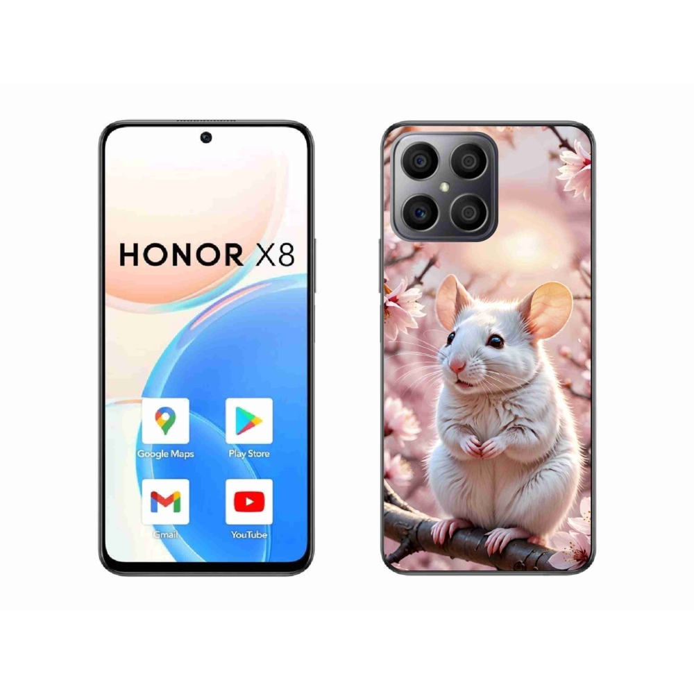 Zselés borítás mmCase a Honor X8-hoz - fehér egér az ágon