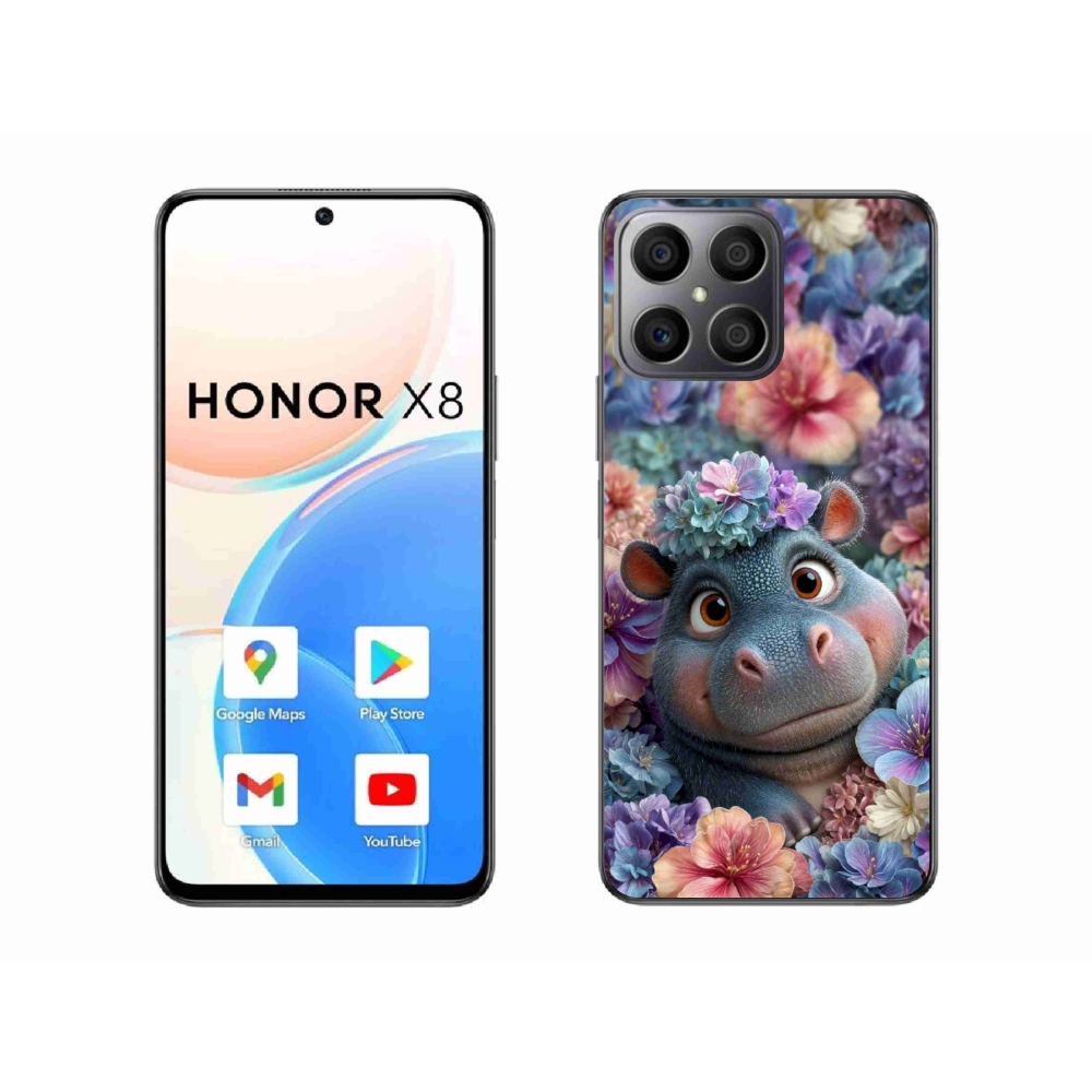 Zselés borító mmCase a Honor X8-hoz - víziló virágokban