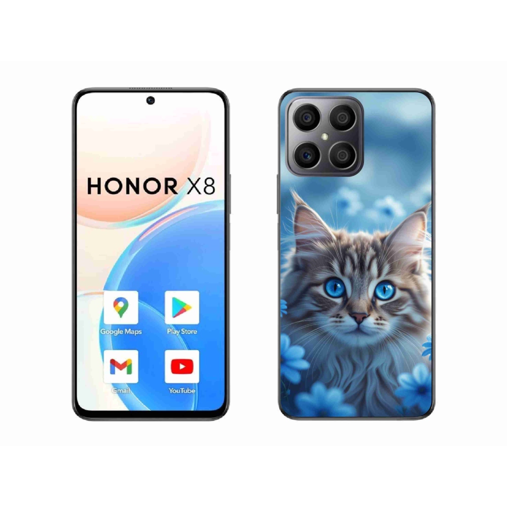 Zselés borítás mmCase a Honor X8-hoz - kék virágos cica