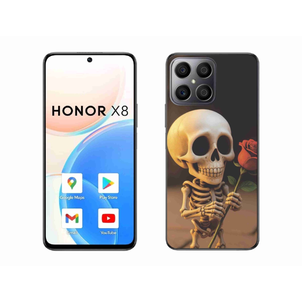 Gél borítás mmCase a Honor X8-hoz - csontváz rózsával