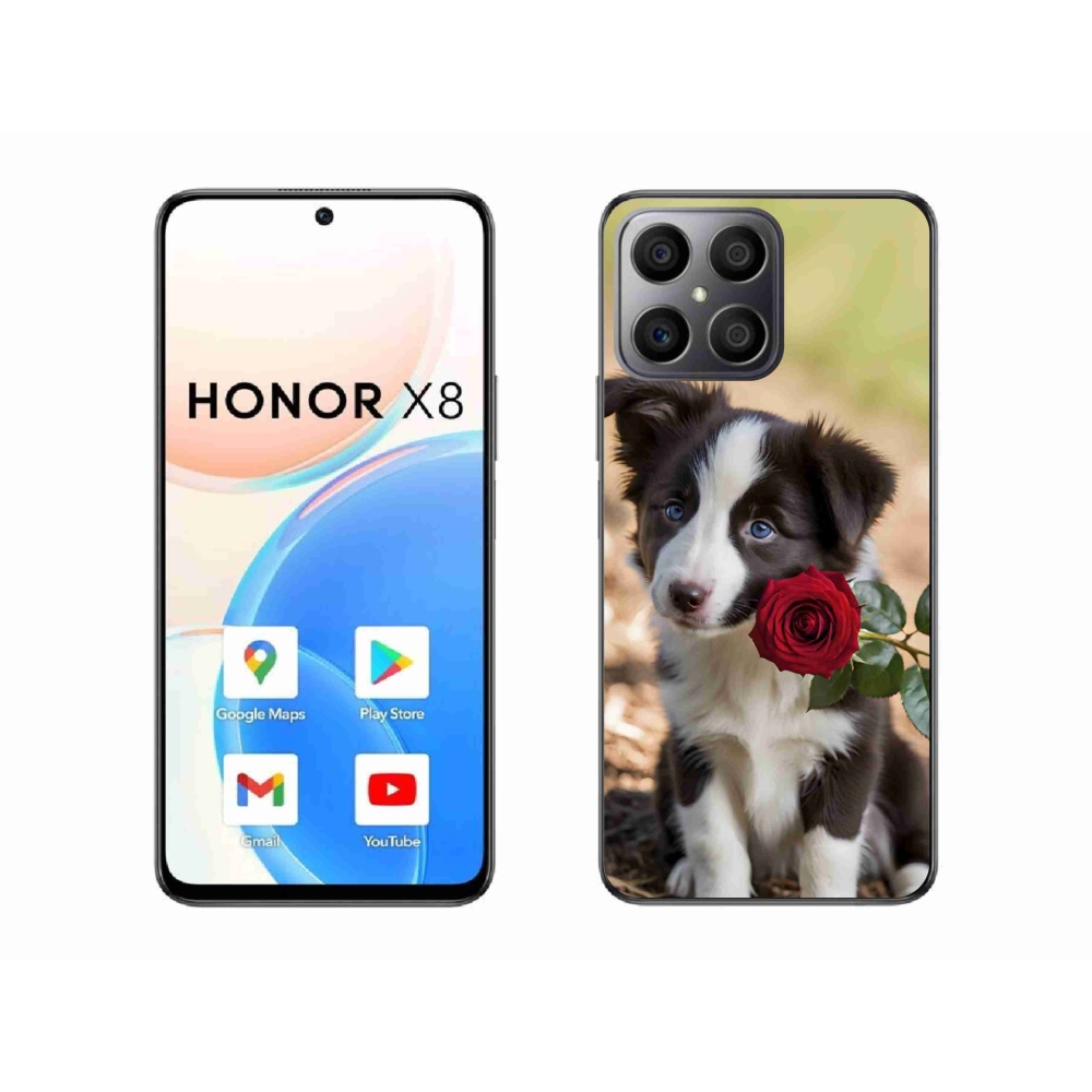 Gél borítás mmCase a Honor X8-hoz - aranyos border collie rózsával