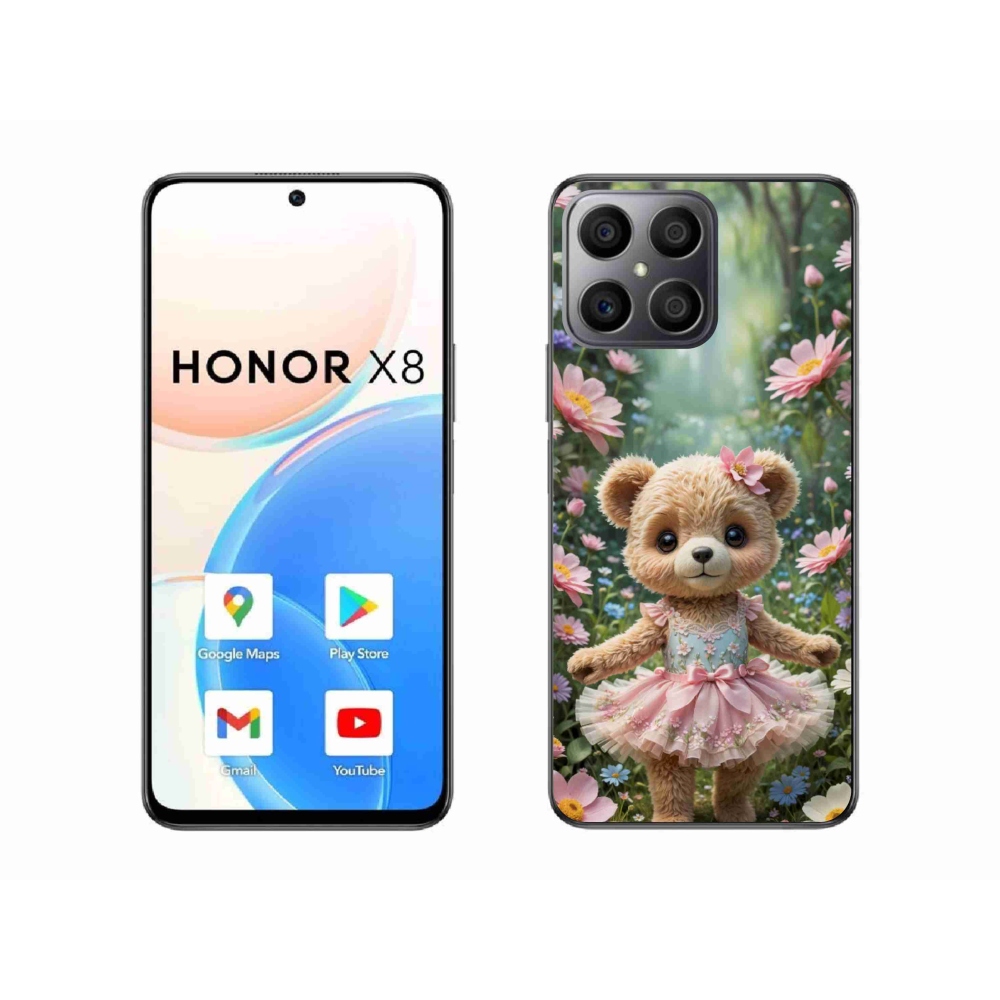 Gél borítás mmCase a Honor X8-hoz - aranyos mackó virágokkal