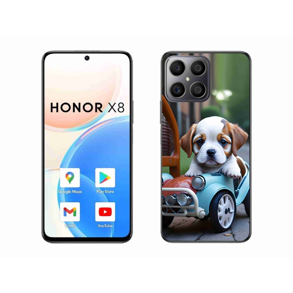 Gél borítás mmCase a Honor X8-hoz - kiskutya retro autóban