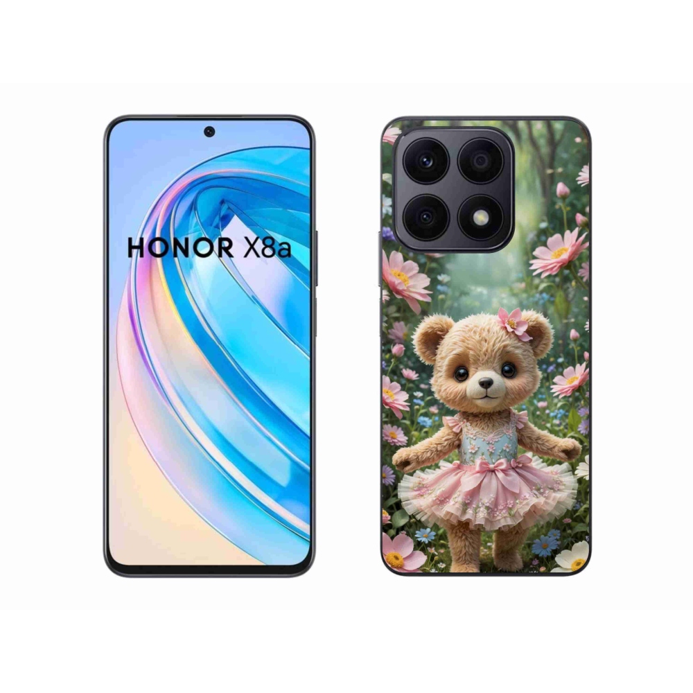 Gél borítás mmCase a Honor X8a készülékhez - aranyos virágos mackó