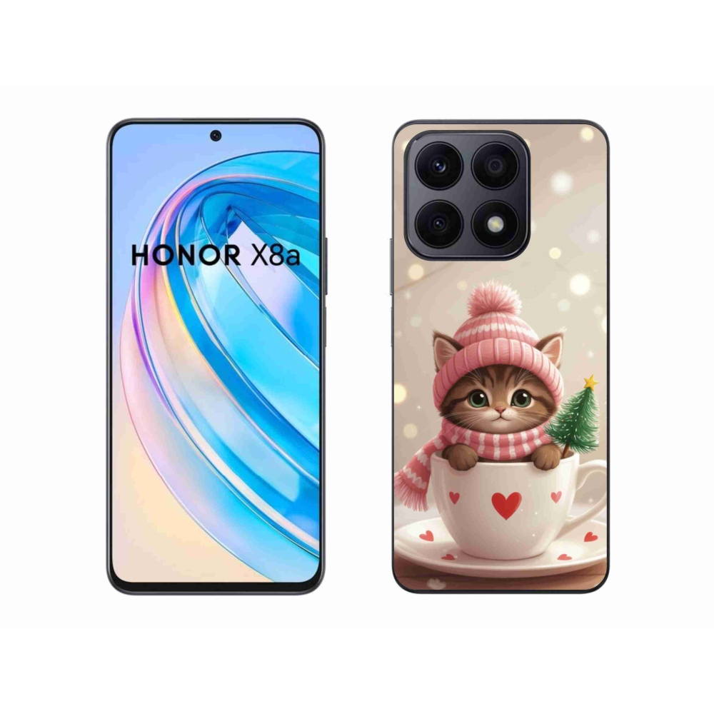 Gél borítás mmCase a Honor X8a számára - Karácsonyi cica egy csészében