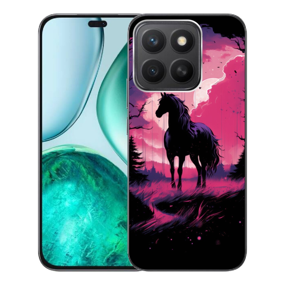 mmCase géltok az Honor X8c-hez – fekete rajzolt ló 1