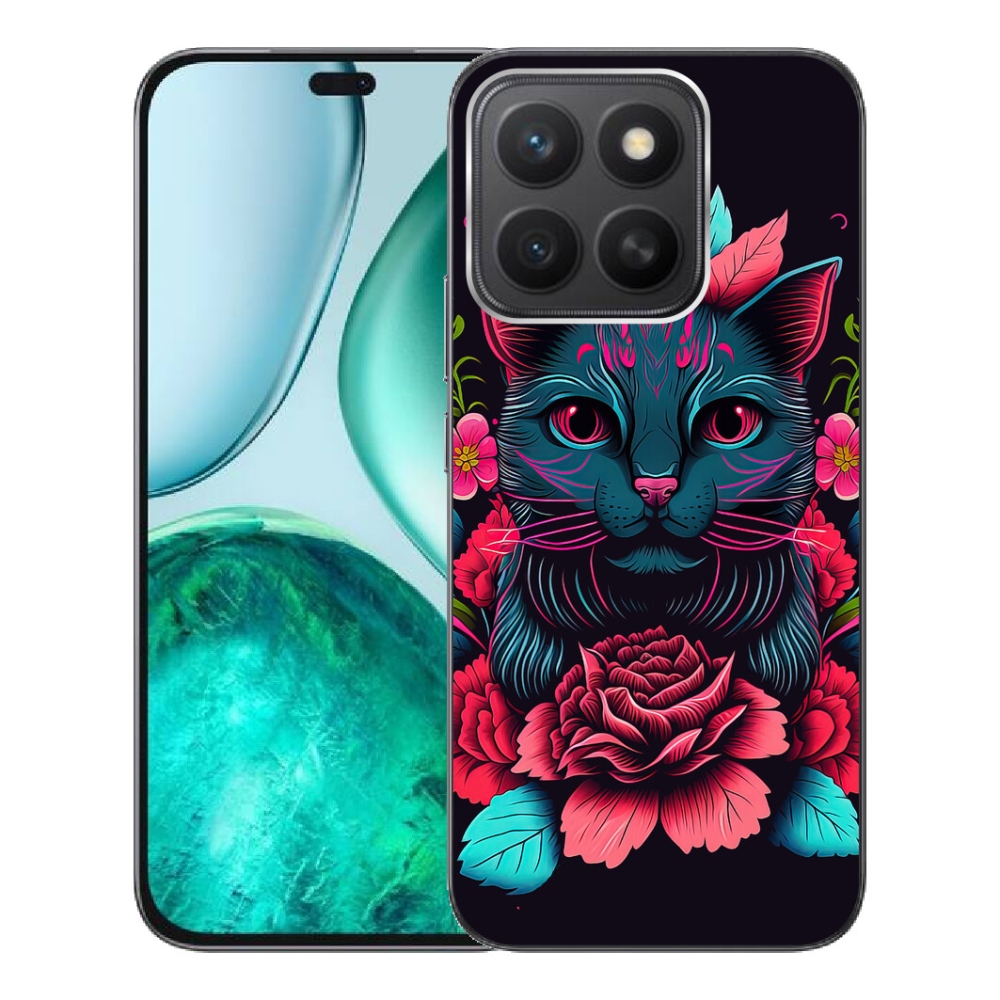 mmCase gél tok az Honor X8c-hez – virágok és macska