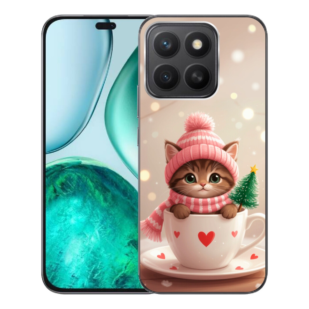 mmCase gél tok az Honor X8c-hez – karácsonyi cica egy csészében