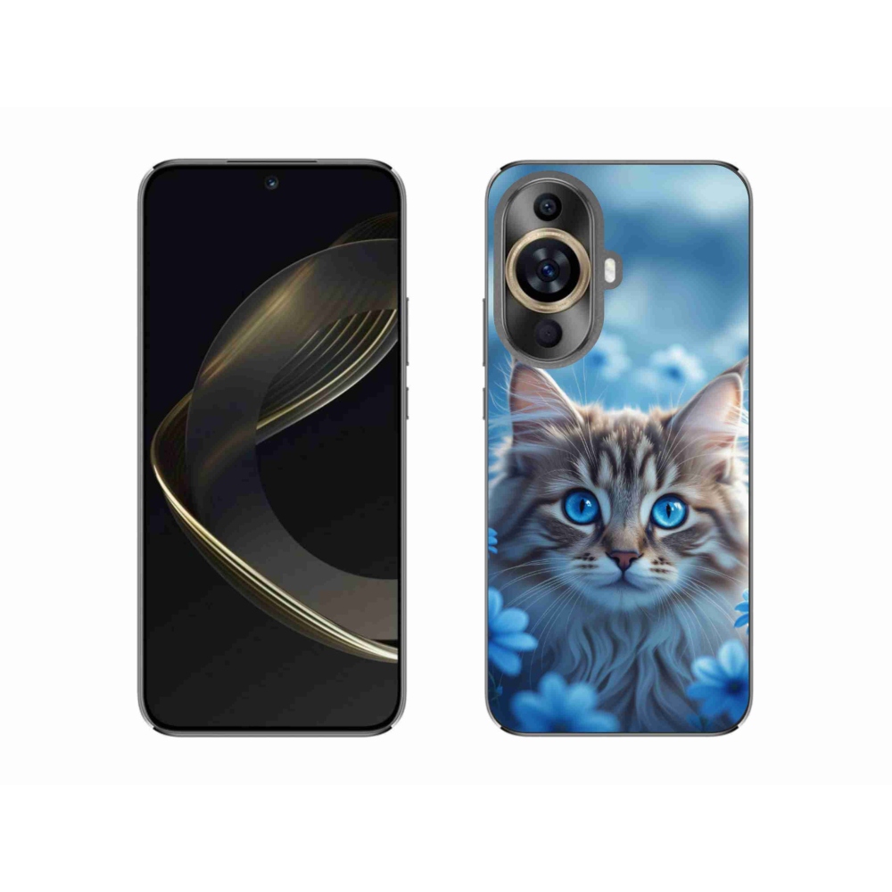 Gél borító mmCase a Huawei Nova 11 készülékhez - kék virágos cica