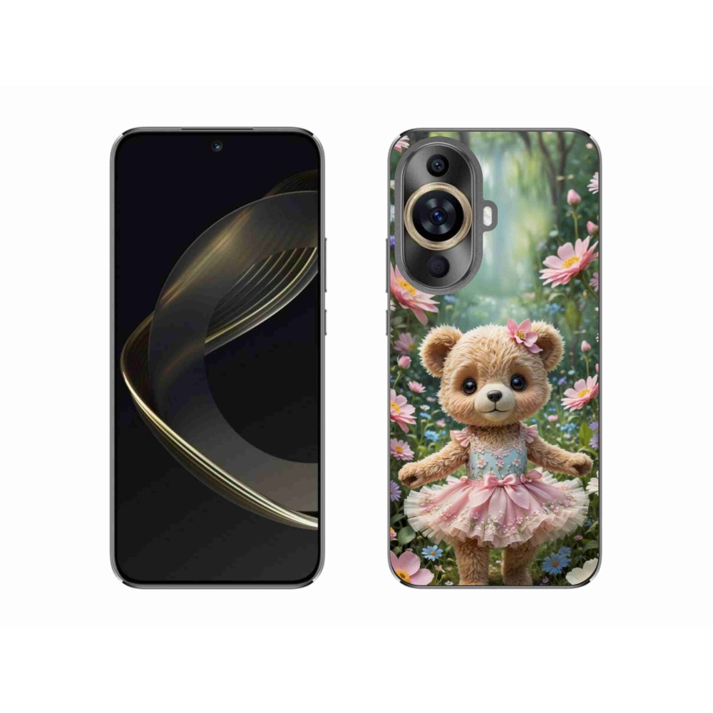 Gél borítás mmCase a Huawei Nova 11-hez - aranyos mackó virágokkal