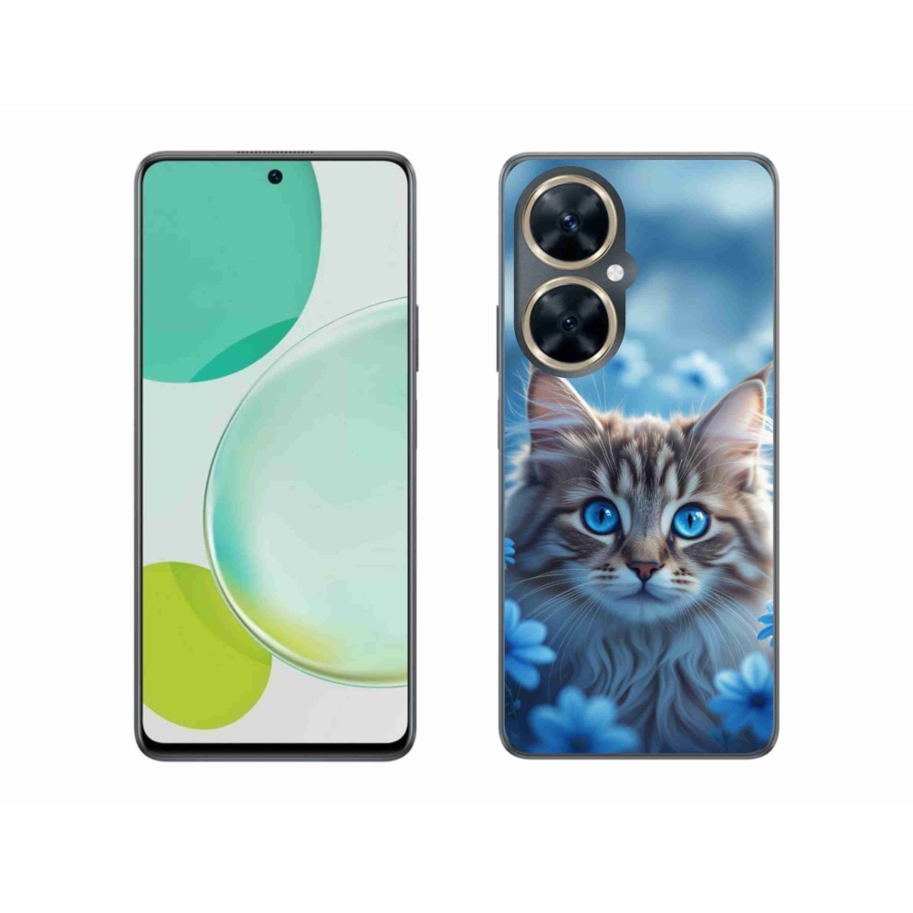 Gél borító mmCase a Huawei Nova 11i készülékhez - kék virágos cica