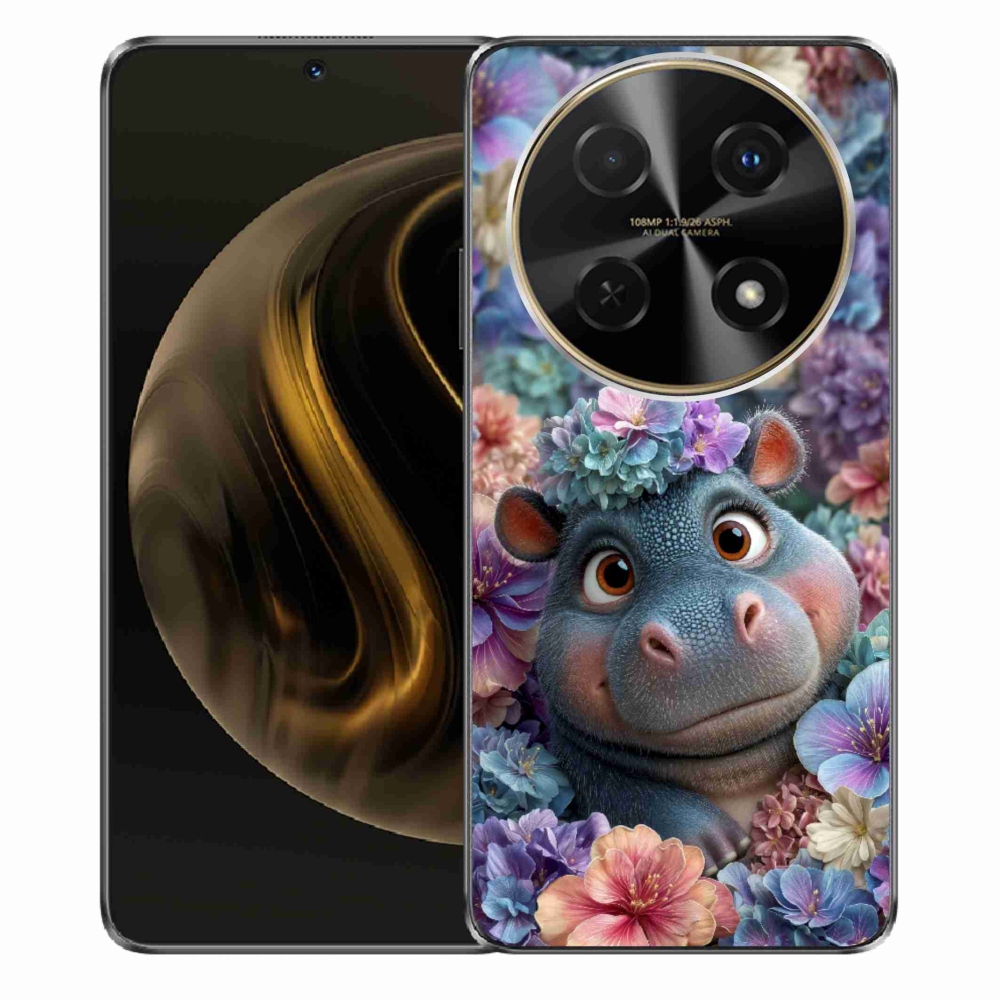mmCase gél tok a Huawei Nova 12i-hez – virágokkal díszített víziló