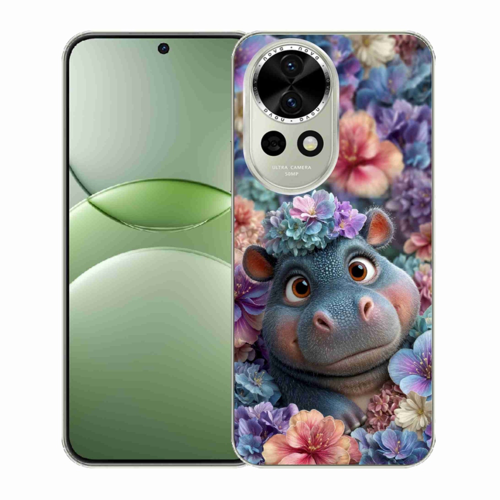 mmCase gél tok a Huawei Nova 13 5G-hez – virágokkal díszített víziló