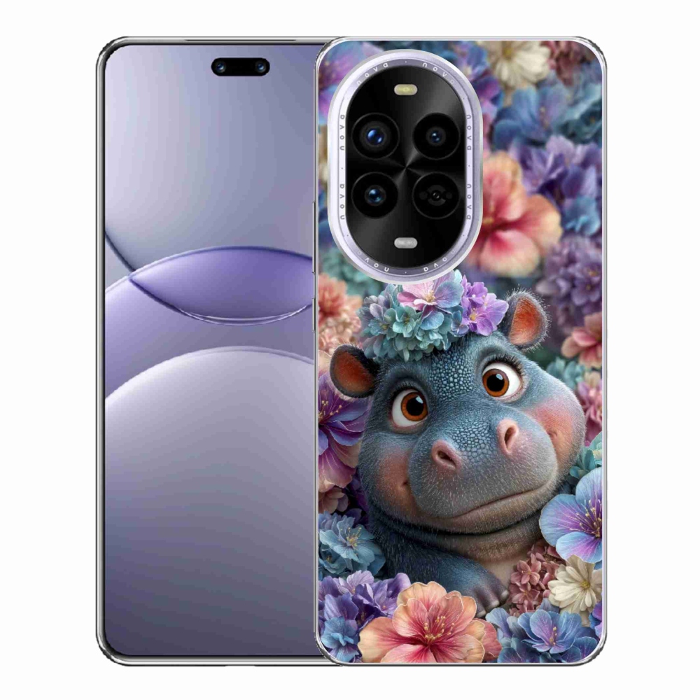 mmCase gél tok a Huawei Nova 13 Pro 5G-hez – virágokkal díszített víziló