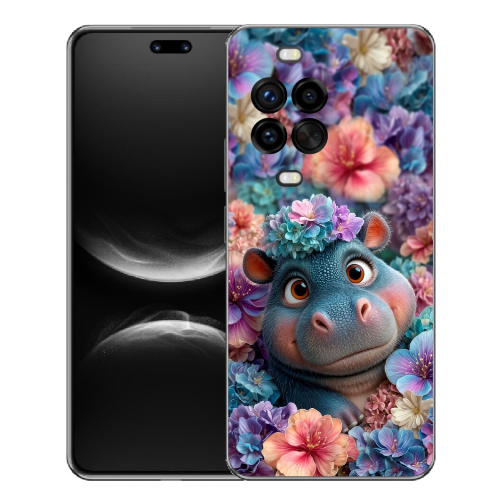 mmCase géltok a Huawei Nova 14 Pro-hoz – virágokkal díszített kis víziló