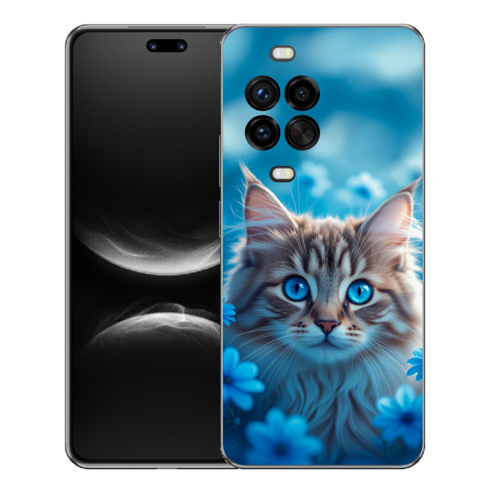 mmCase gél tok a Huawei Nova 14 Pro-hoz – kiscica kék virágok között