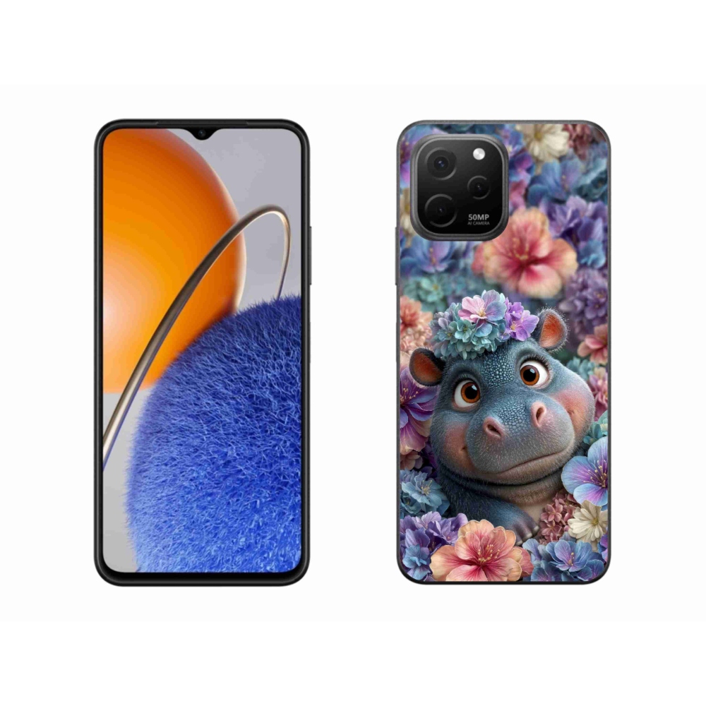 mmCase gél tok a Huawei Nova Y61-hez – virágokkal díszített víziló