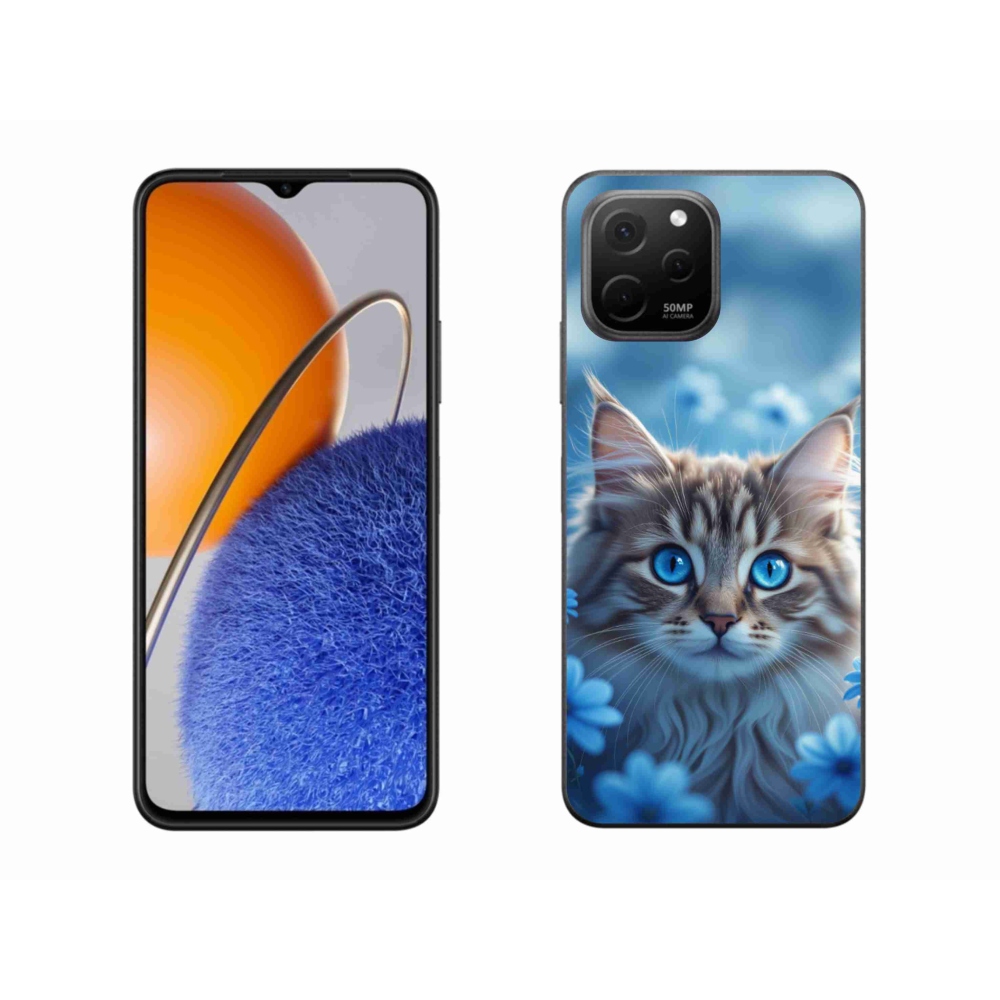 mmCase gél tok a Huawei Nova Y61-hez – kiscica kék virágokkal