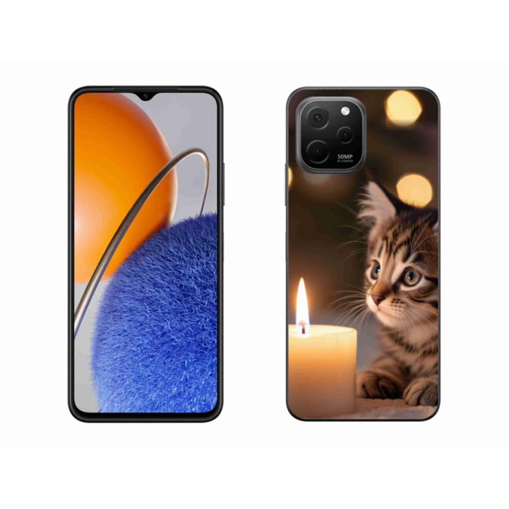 Gél borító mmCase a Huawei Nova Y61 készülékhez - cica és gyertya