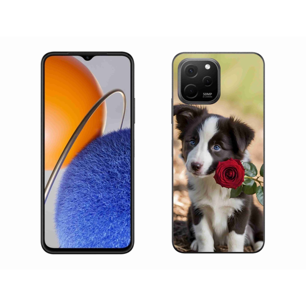 mmCase gél tok a Huawei Nova Y61-hez – aranyos border collie rózsával