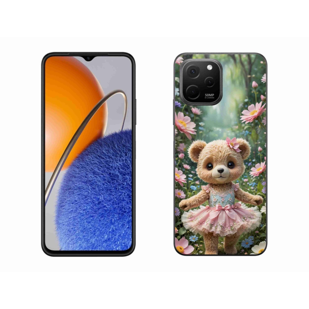 mmCase gél tok a Huawei Nova Y61-hez – aranyos mackó virágok között