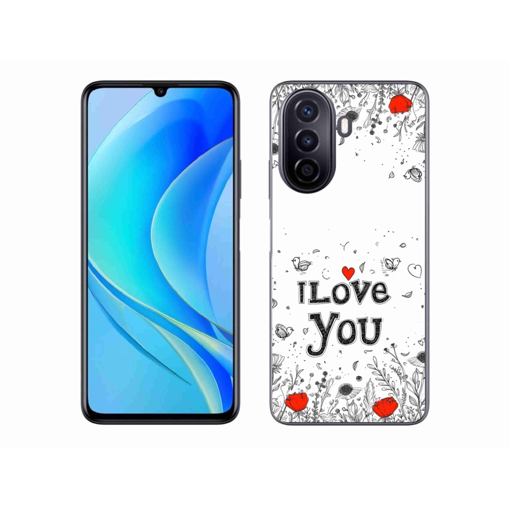 Gél borító mmCase a Huawei Nova Y70 készülékhez - I love you fehér háttérrel