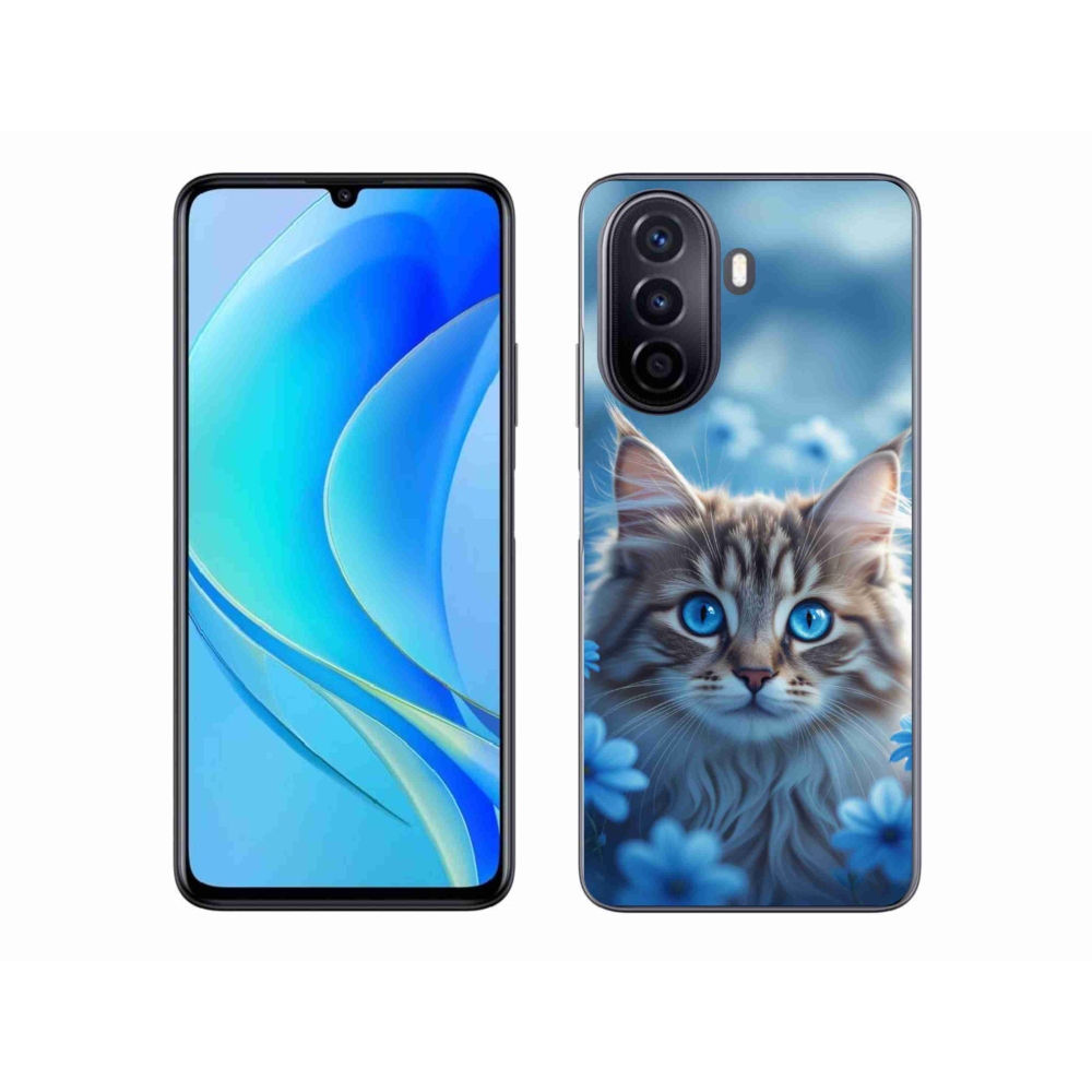 mmCase gél tok a Huawei Nova Y70-hez – kiscica kék virágokkal