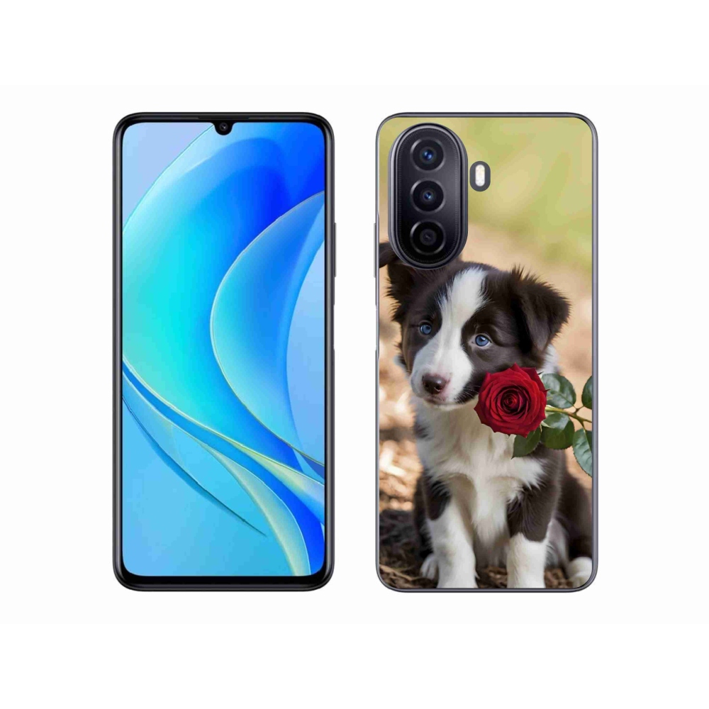 mmCase gél tok a Huawei Nova Y70-hez – aranyos border collie rózsával