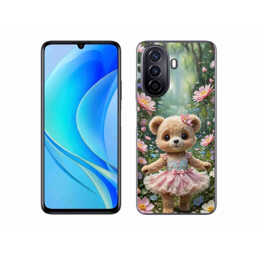 mmCase gél tok a Huawei Nova Y70-hez – aranyos mackó virágok között