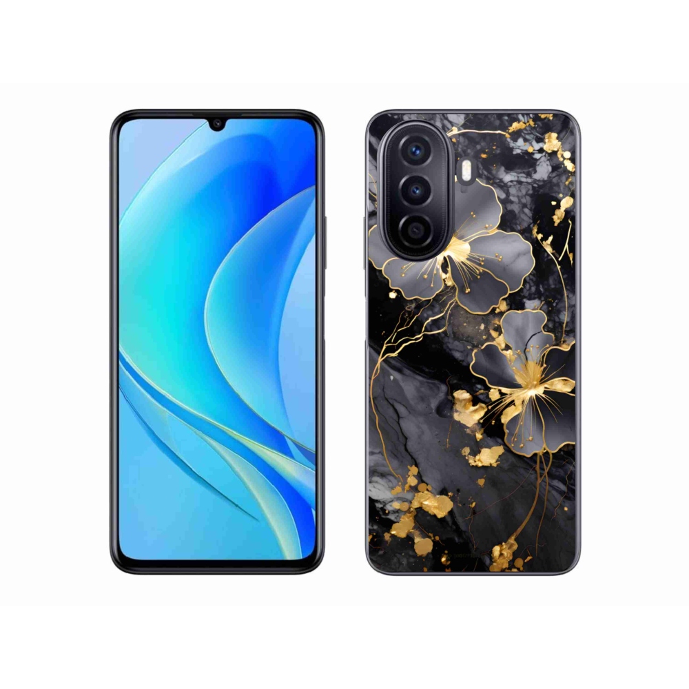 Gél borító mmCase a Huawei Nova Y70-hez - arany virágok
