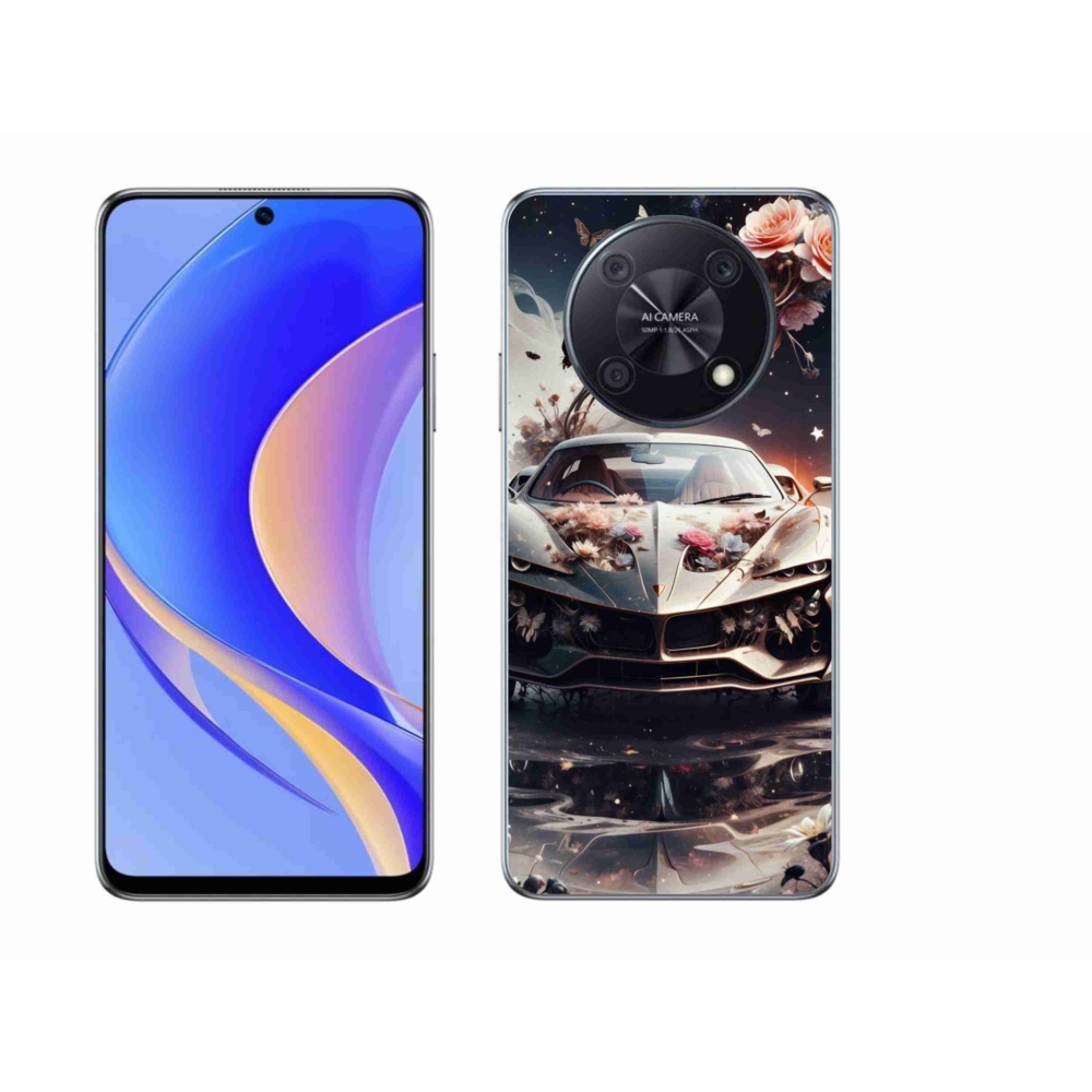 Gél borítás mmCase a Huawei Nova Y90-en - virágos sportkocsi