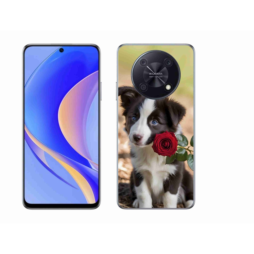 mmCase gél tok a Huawei Nova Y90-hez – aranyos border collie rózsával