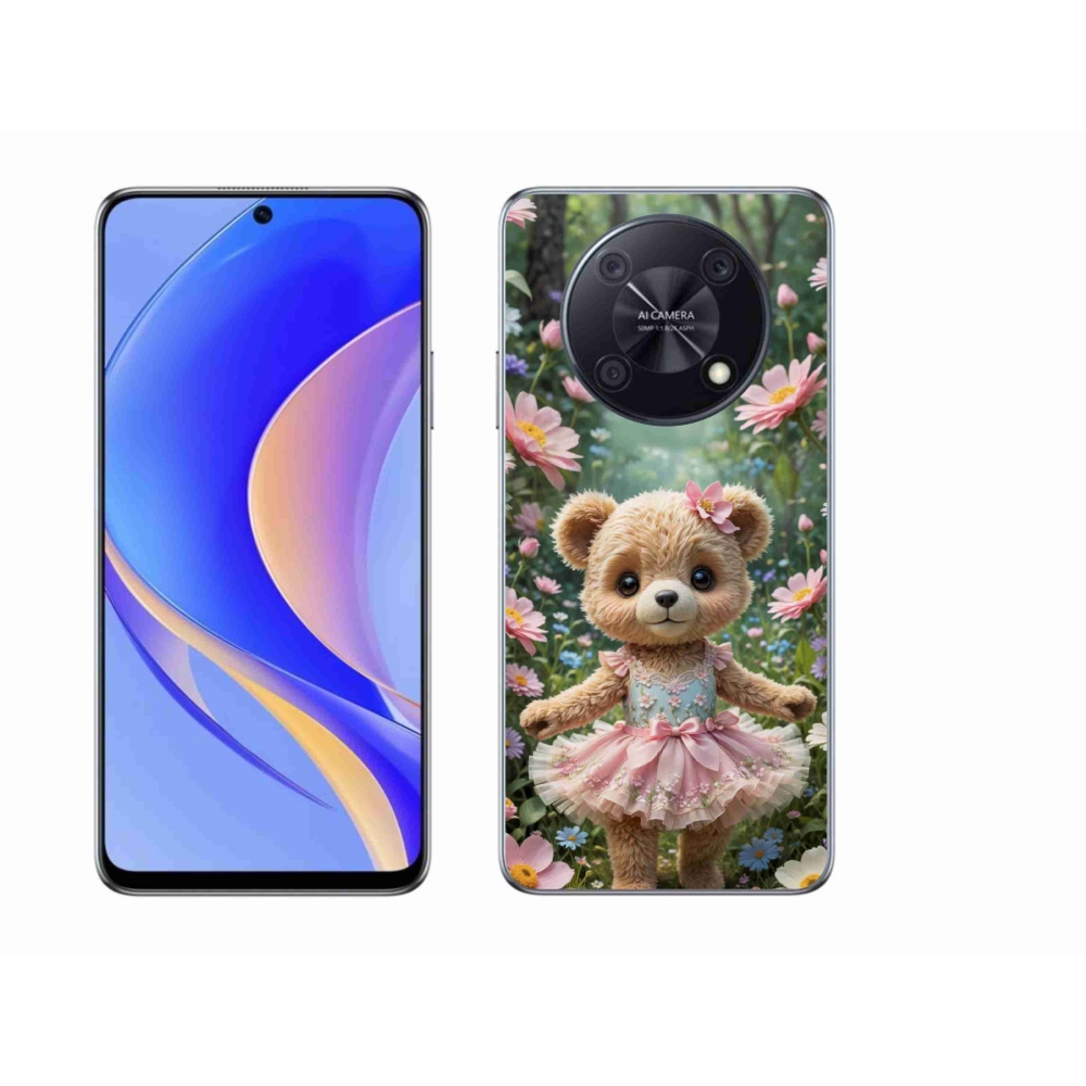 mmCase gél tok a Huawei Nova Y90-hez – aranyos mackó virágok között