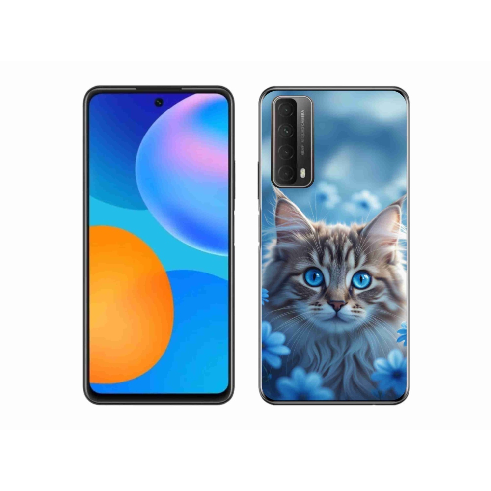 mmCase gél tok a Huawei P Smart (2021) készülékhez – kiscica kék virágokkal