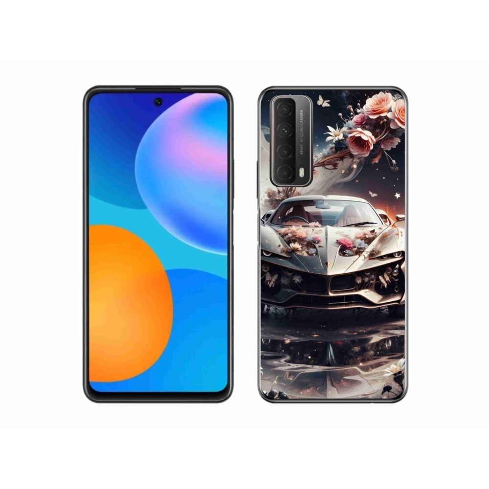 Gél borítás mmCase a Huawei P Smart (2021) - virágos sportkocsihoz