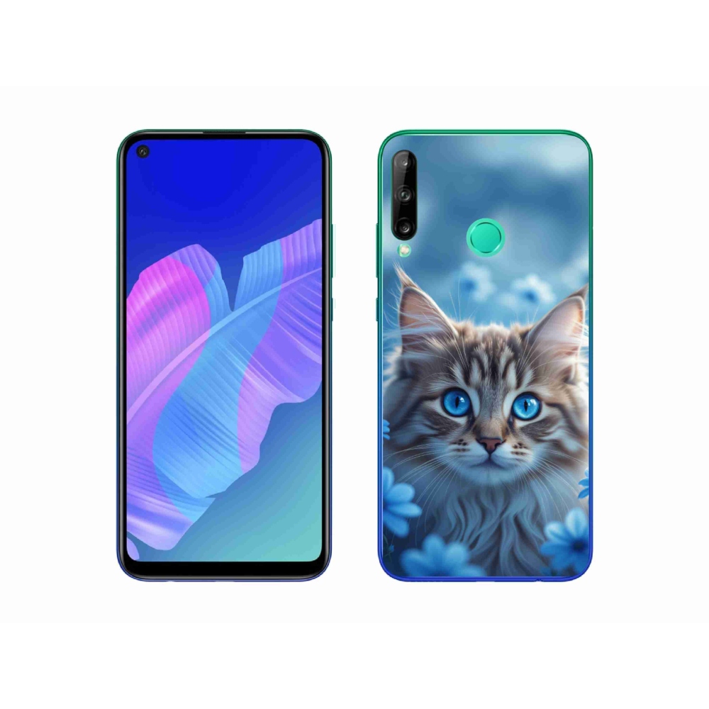 mmCase gél tok a Huawei P40 Lite E-hez – kiscica kék virágokkal