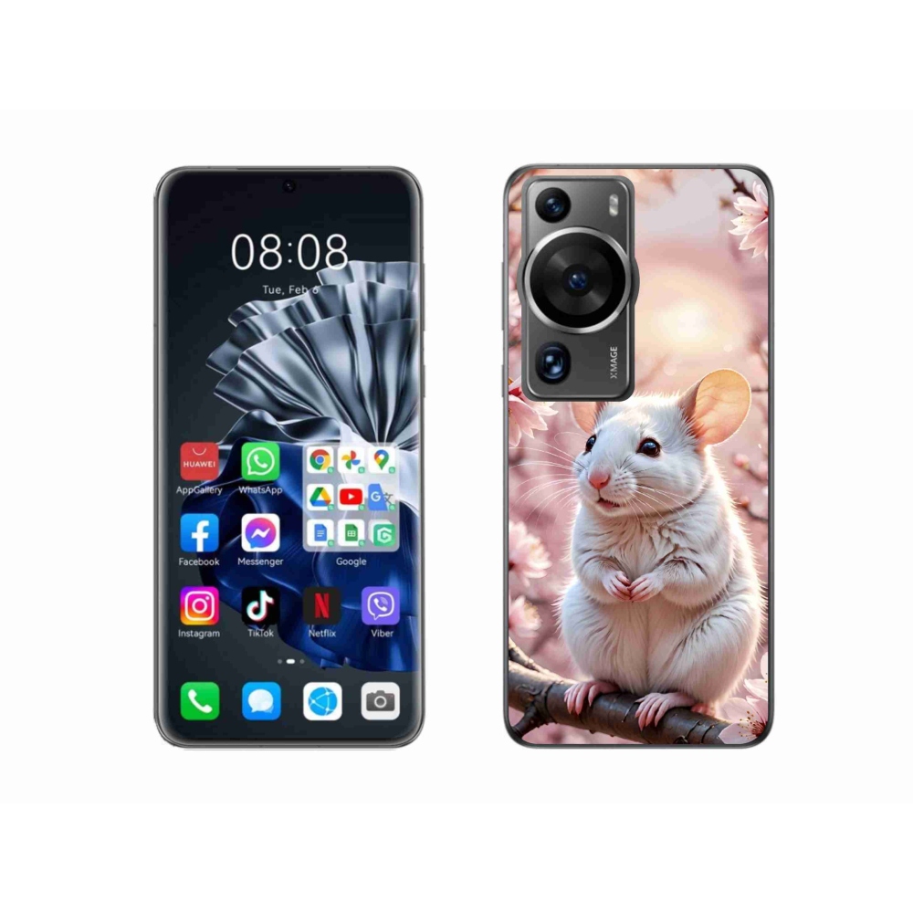mmCase gél tok a Huawei P60 Pro-hoz – fehér egér egy ágon